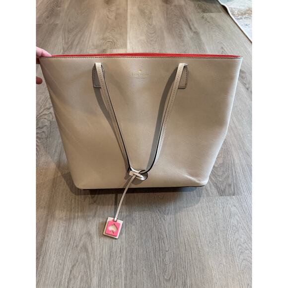 Kate Spade New York Leather Travel Satchel Tote in Beige/Hot Pink Interior - Picture 2 of 11